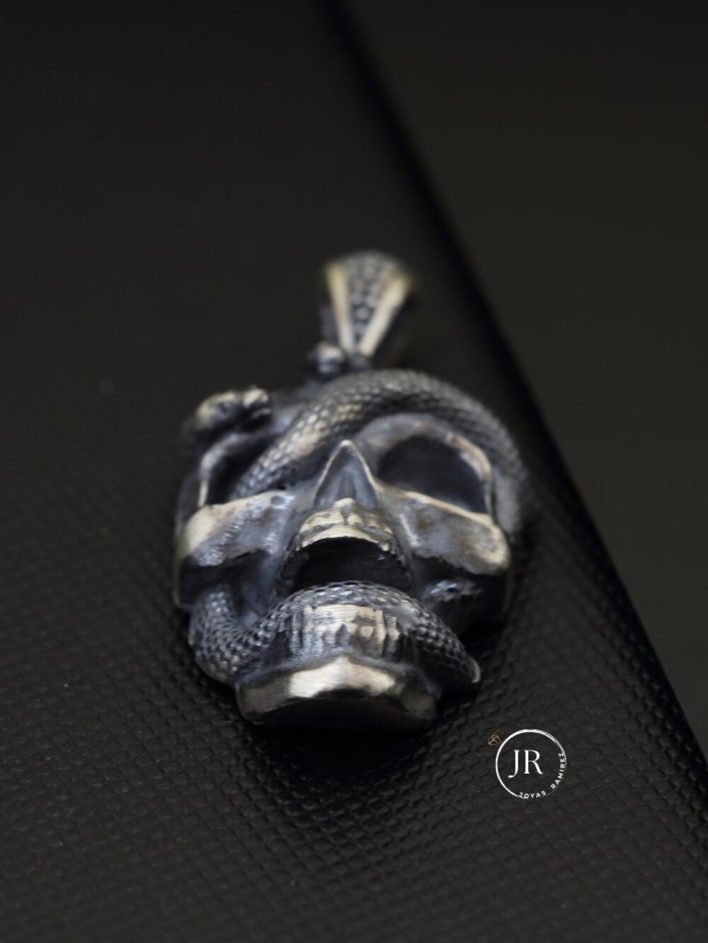 Skull & Snake Pendant • .925 Sterling Silver • Detailed Oxidized Antique Finish - Picture 8 of 10